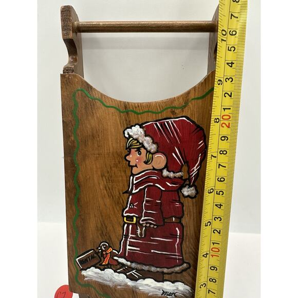 Vtg Hand Made Wooden Musical Sled Christmas Decor Artist Signed USA Cottage Core - Picture 5 of 8